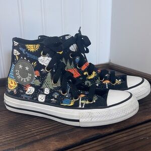 Converse Black High-Tops with Multicolor Camp Converse Graphic